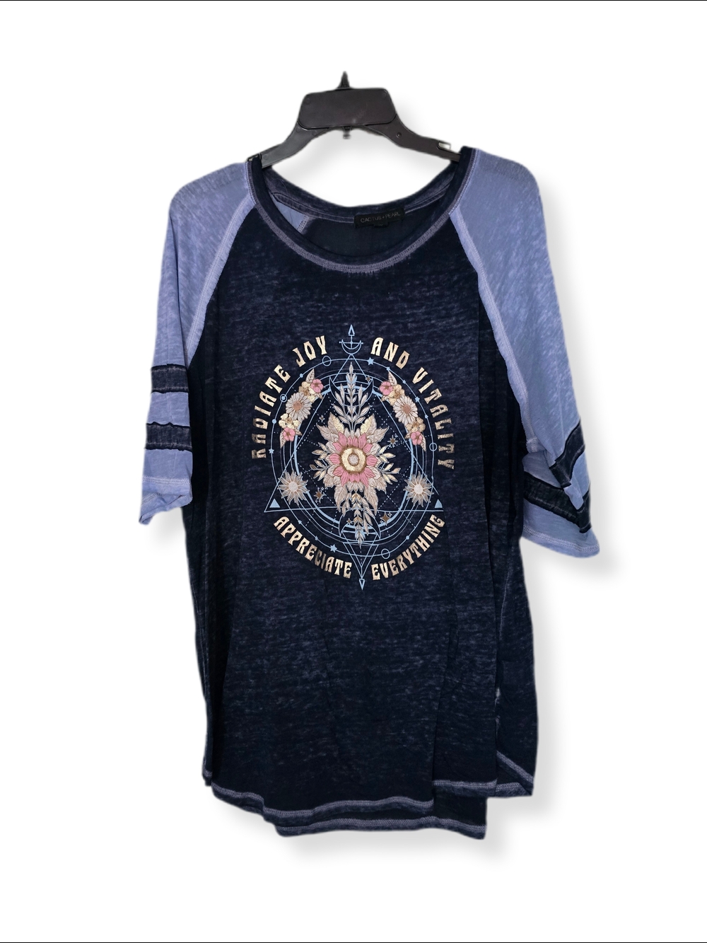 Women’s Navy & Light Blue Graphic Raglan Tee - 2XL